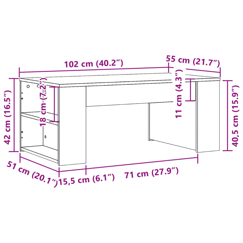 vidaXL Mesa de centro madera de ingeniería gris Sonoma 102x55x42 cm