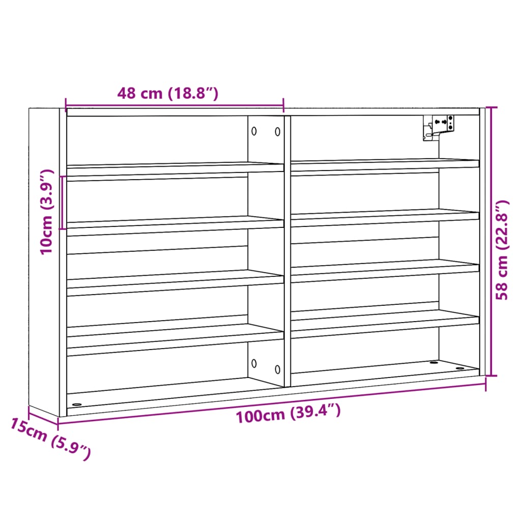 vidaXL Vitrina de madera de ingeniería roble ahumado 100x15x58 cm