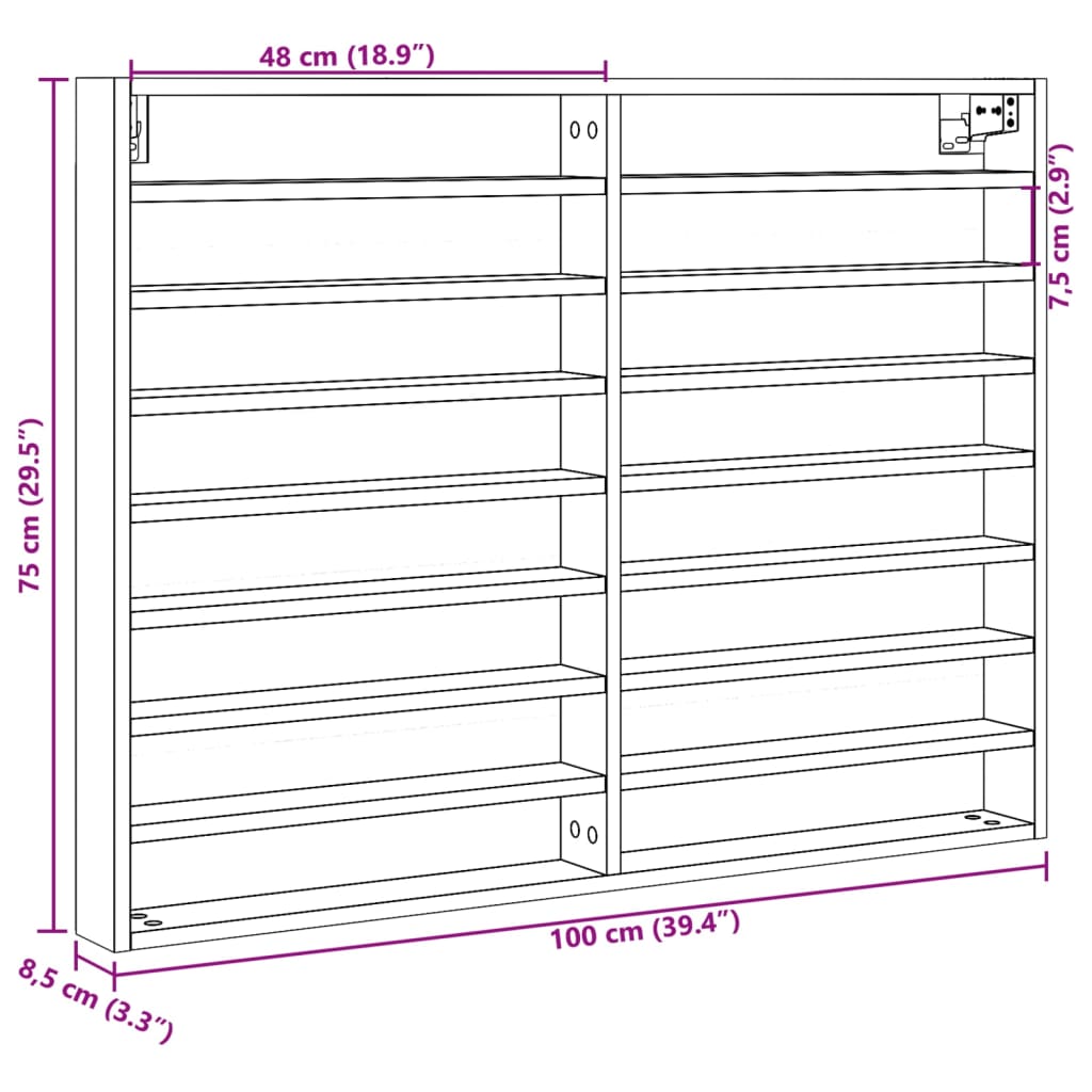 vidaXL Vitrina de madera ingeniería blanca 100x8,5x75 cm