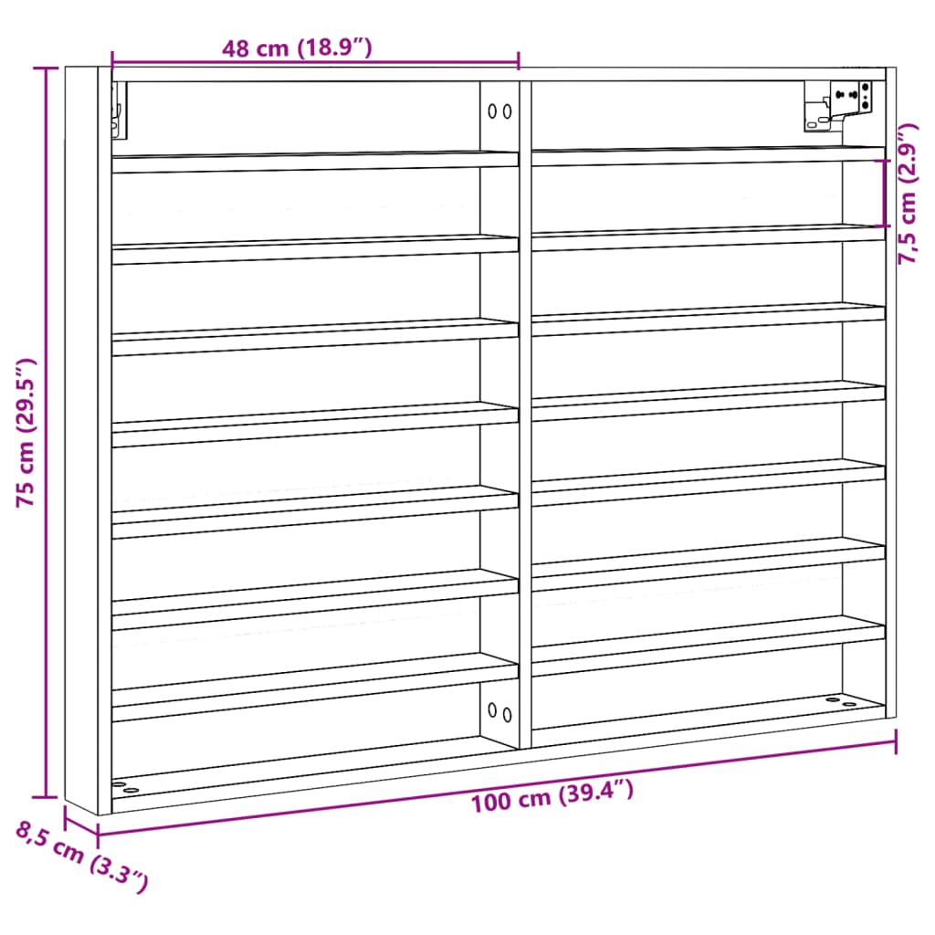 vidaXL Vitrina de madera de ingeniería gris hormigón 100x8,5x75 cm