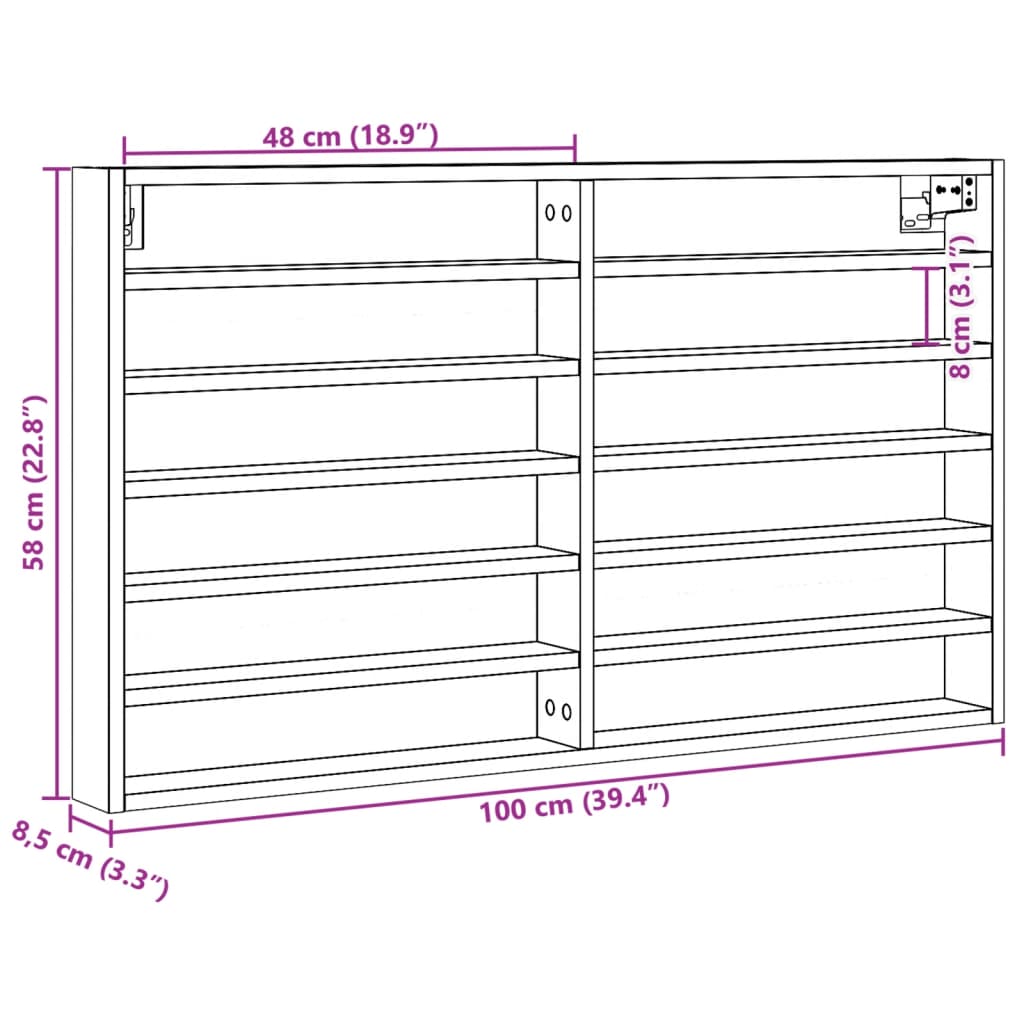 vidaXL Vitrina de madera ingeniería blanca 100x8,5x58 cm