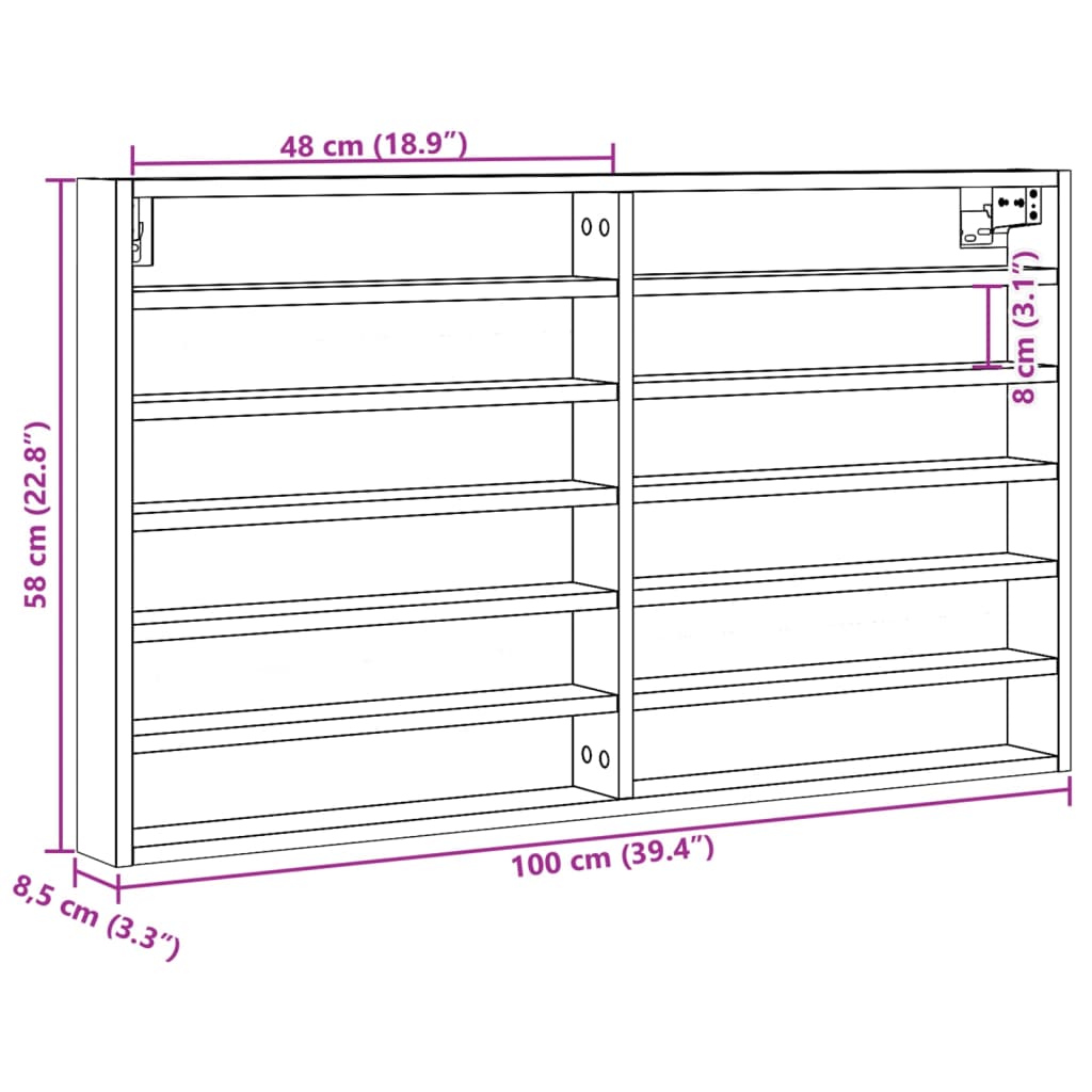 vidaXL Vitrina de madera de ingeniería gris hormigón 100x8,5x58 cm