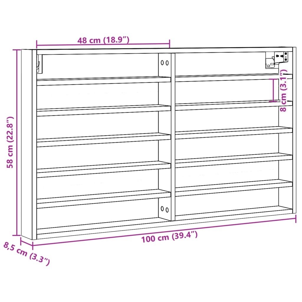 vidaXL Vitrina de madera de ingeniería roble ahumado 100x8,5x58 cm