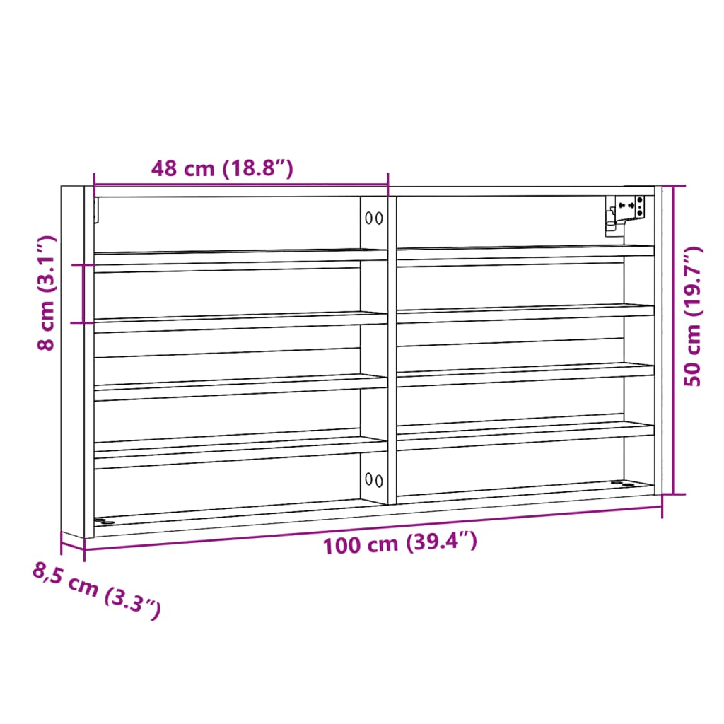 vidaXL Vitrina de madera de ingeniería roble Sonoma 100x8,5x50 cm