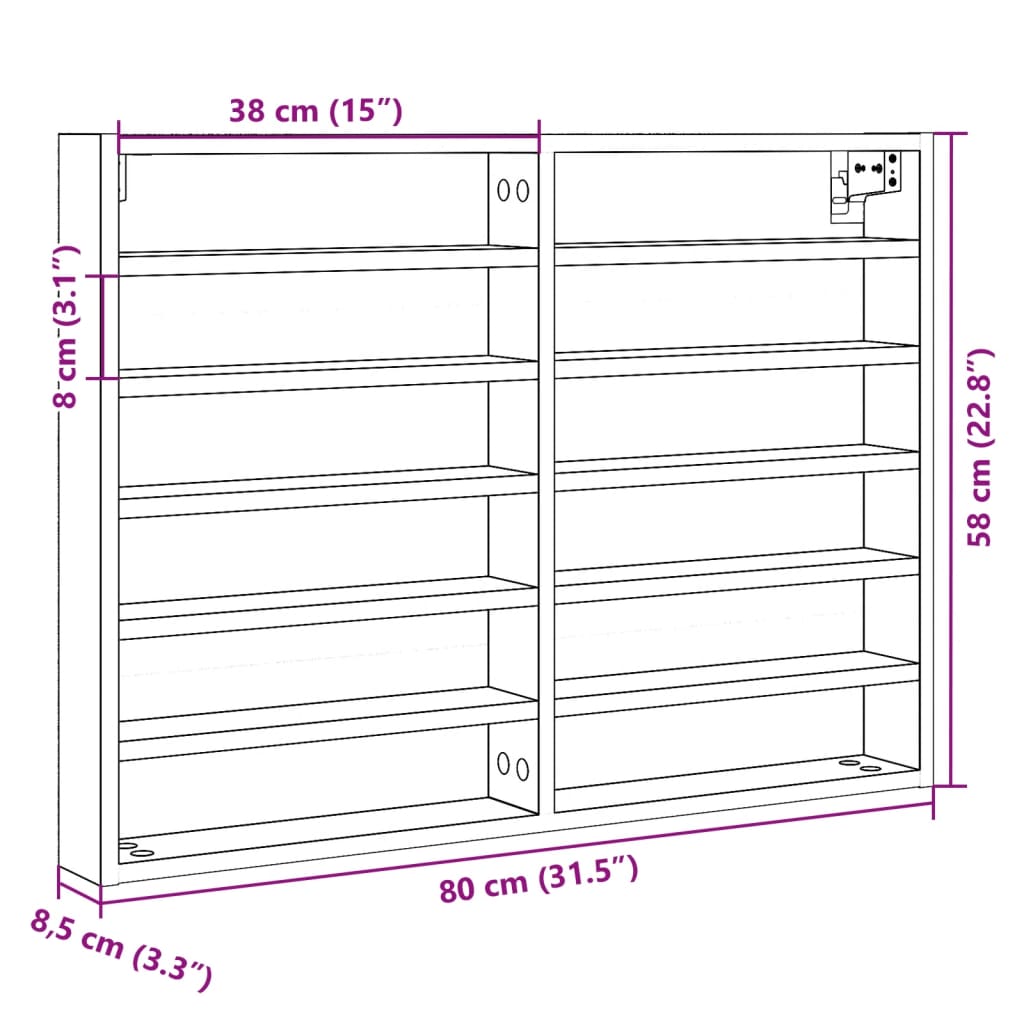 vidaXL Vitrina de madera ingeniería blanca 80x8,5x58 cm