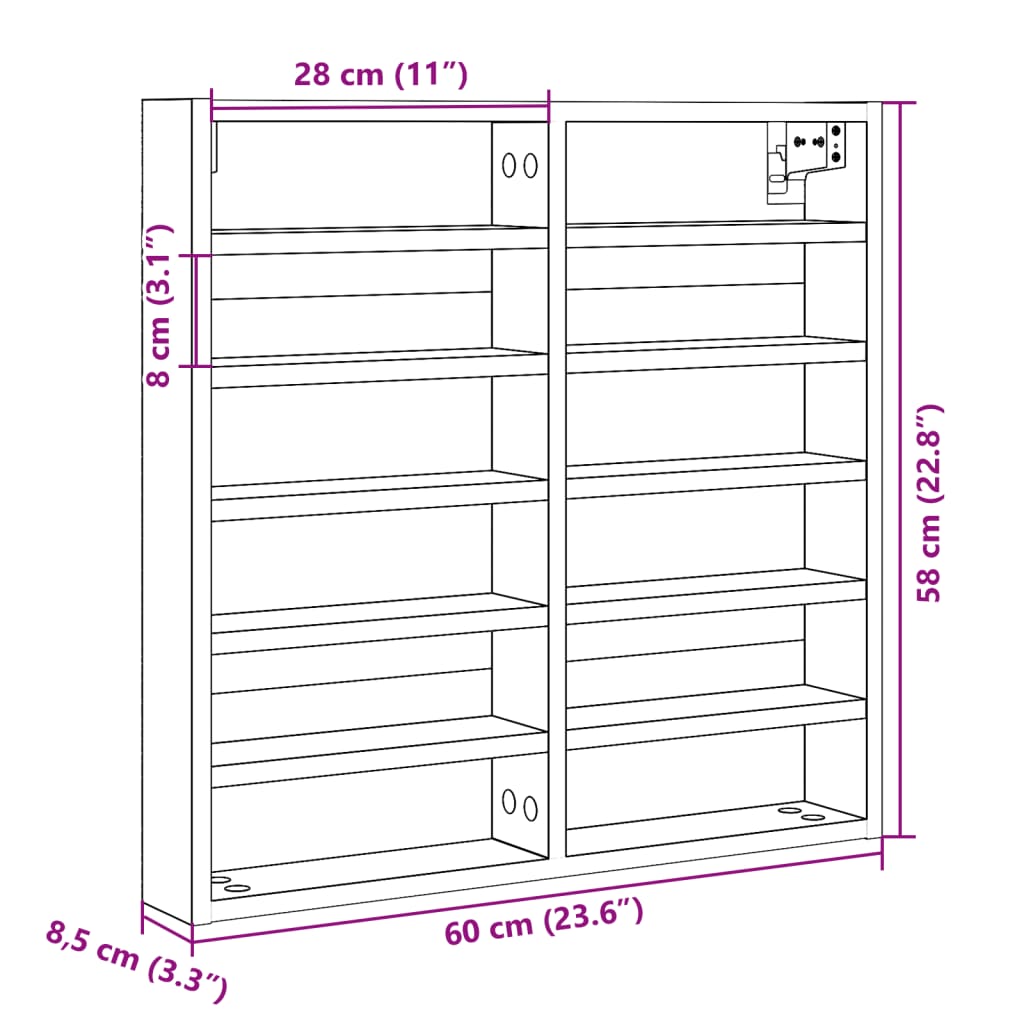 vidaXL Vitrina de madera ingeniería blanca 60x8,5x58 cm