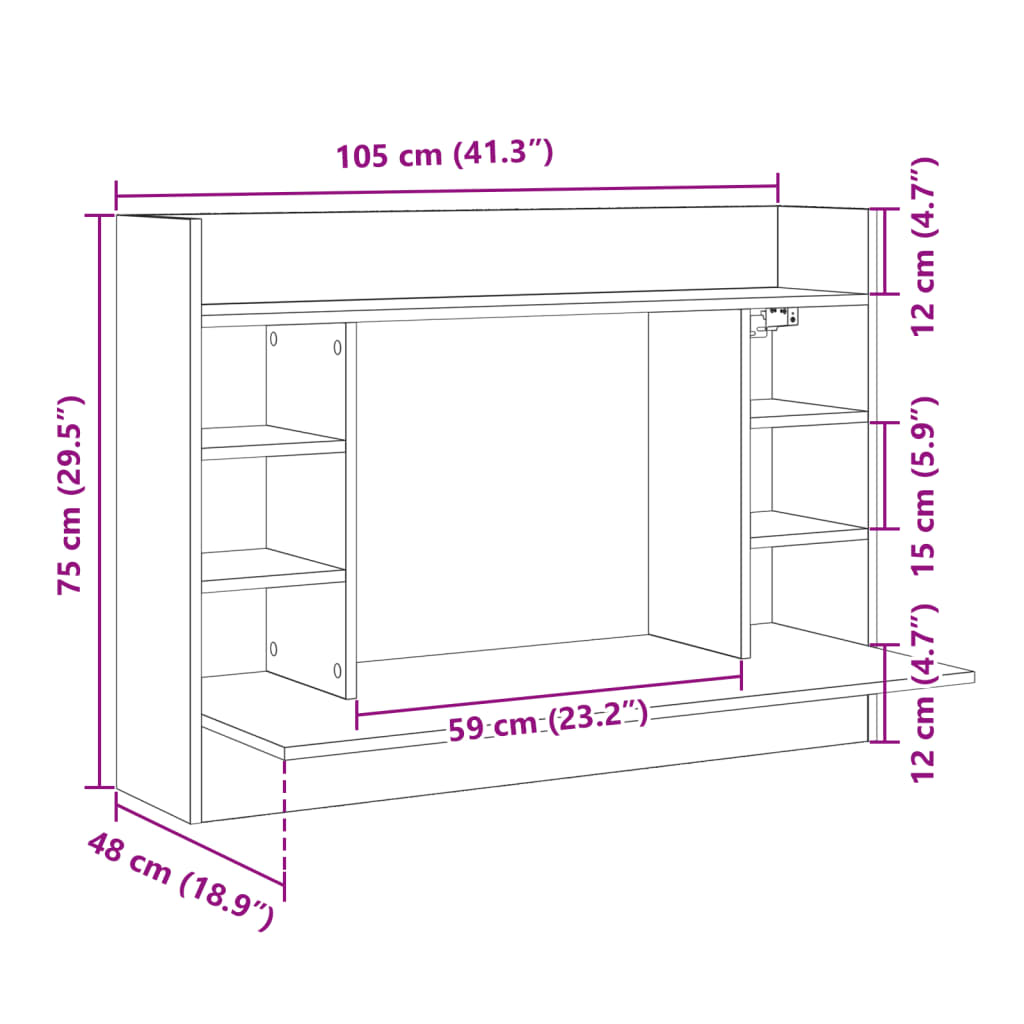 vidaXL Escritorio de pared madera ingeniería roble ahumado 105x48x75cm