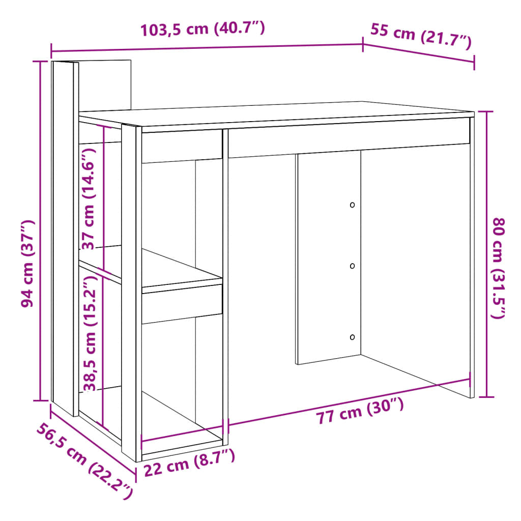 vidaXL Escritorio de oficina madera ingeniería blanco 103,5x56,5x94 cm