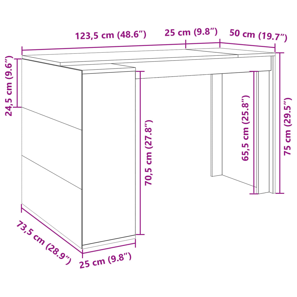 vidaXL Escritorio de oficina madera ingeniería blanco 123,5x73,5x75 cm