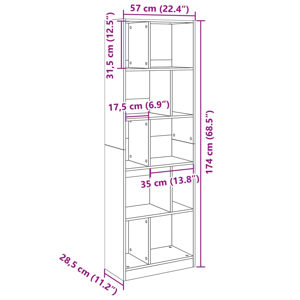 vidaXL Estantería de madera de ingeniería blanca 57x28,5x174 cm