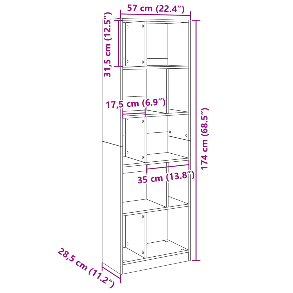 vidaXL Estantería madera de ingeniería negro 57x28,5x174 cm