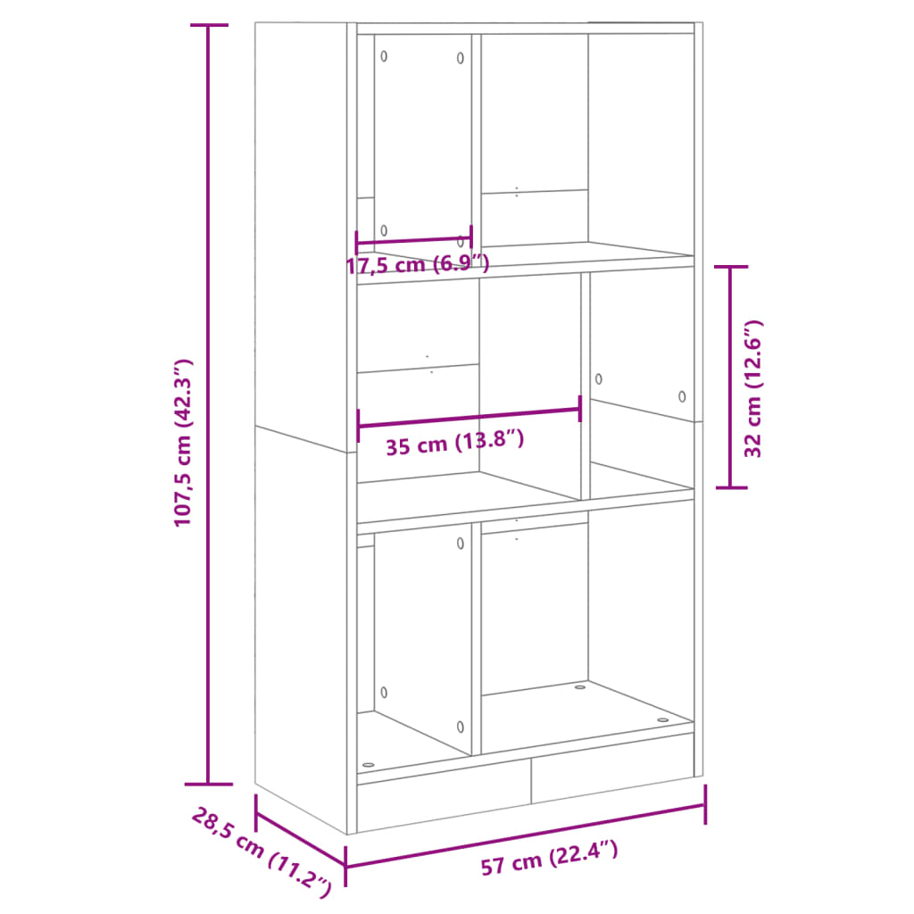 vidaXL Estantería madera de ingeniería negro 57x28,5x107,5 cm