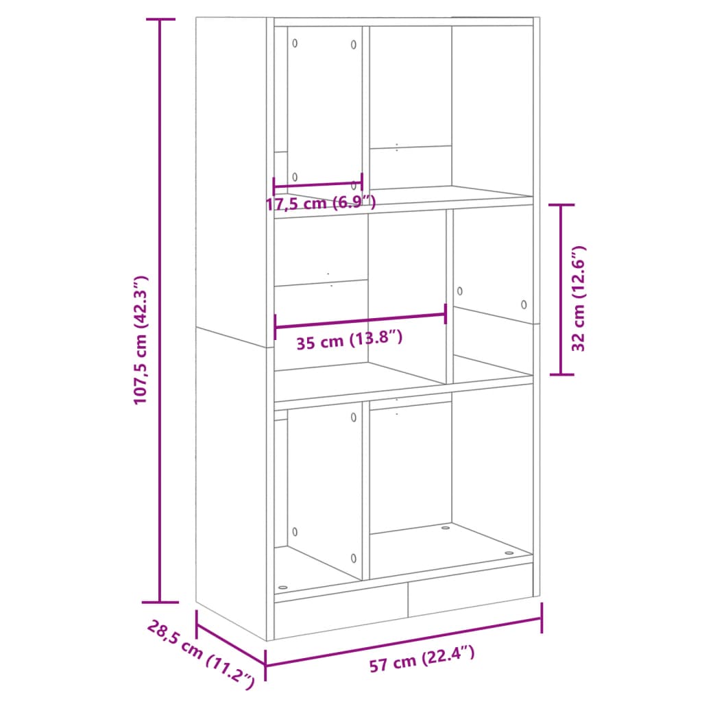 vidaXL Estantería madera de ingeniería gris hormigón 57x28,5x107,5 cm