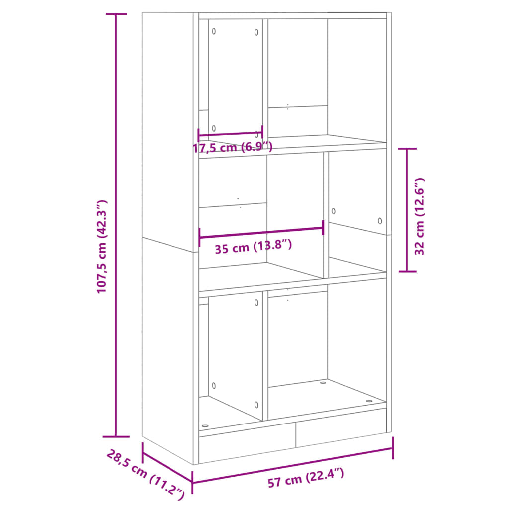 vidaXL Estantería madera de ingeniería gris Sonoma 57x28,5x107,5 cm