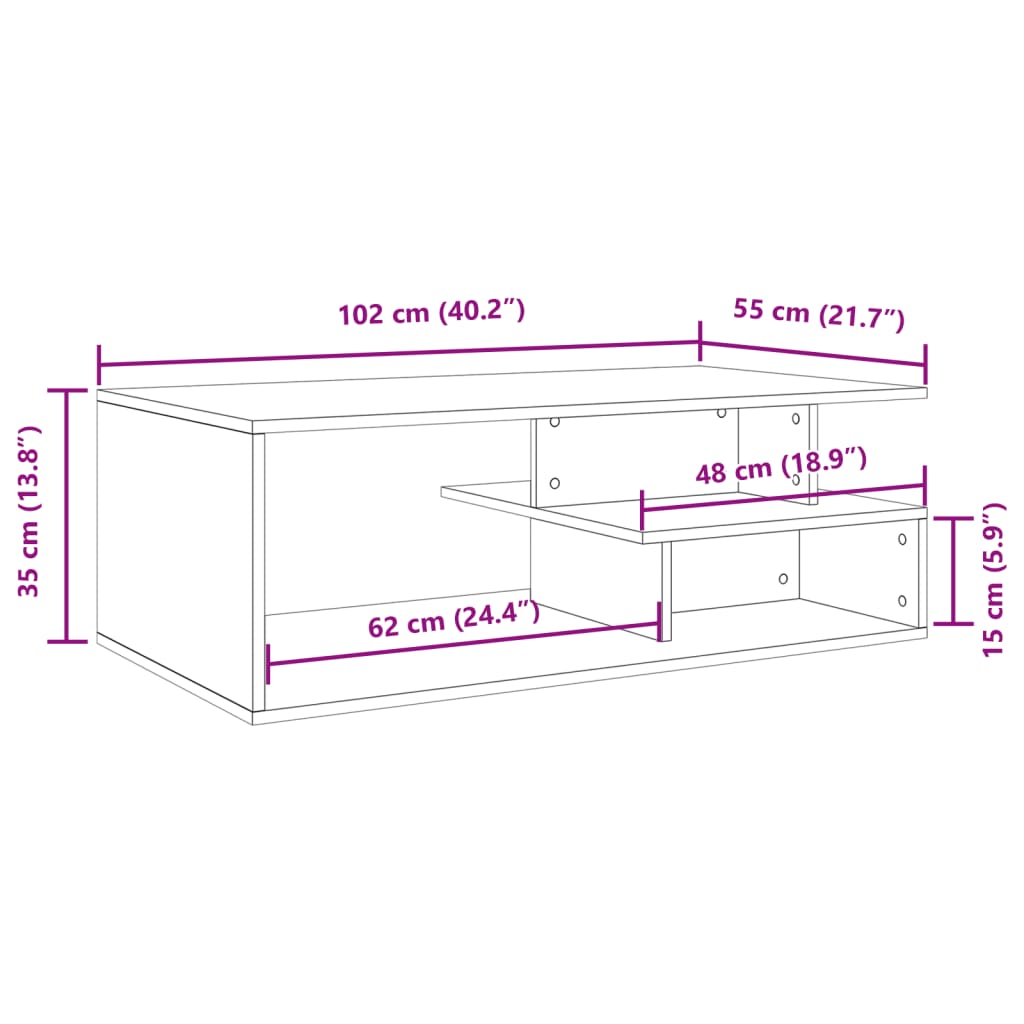 vidaXL Mesa de centro madera de ingeniería roble Sonoma 102x55x35 cm