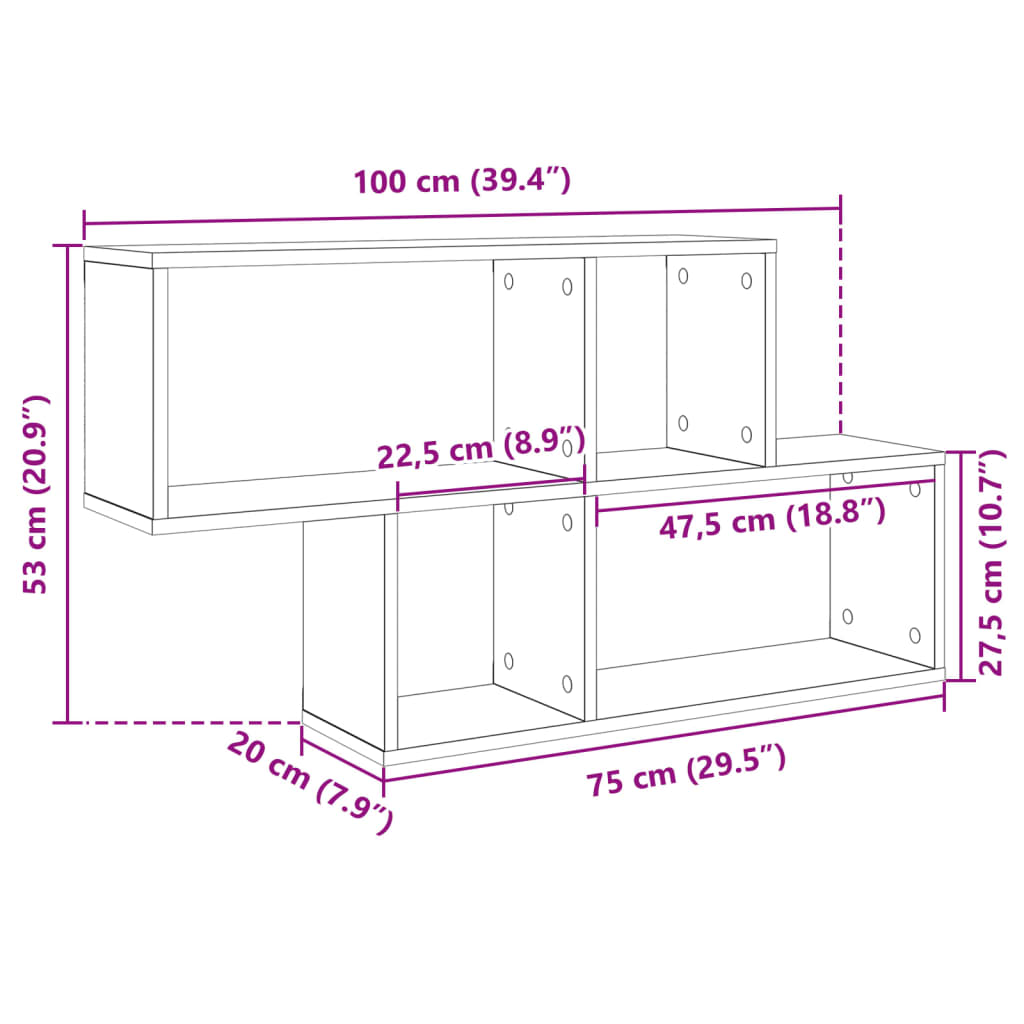 vidaXL Estantería de pared madera ingeniería negro 100x20x53 cm