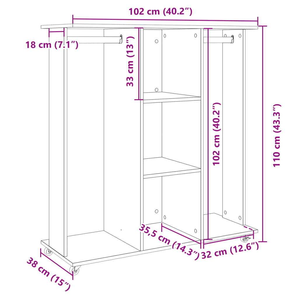 vidaXL Armario con ruedas madera ingeniería roble Sonoma 102x38x110 cm