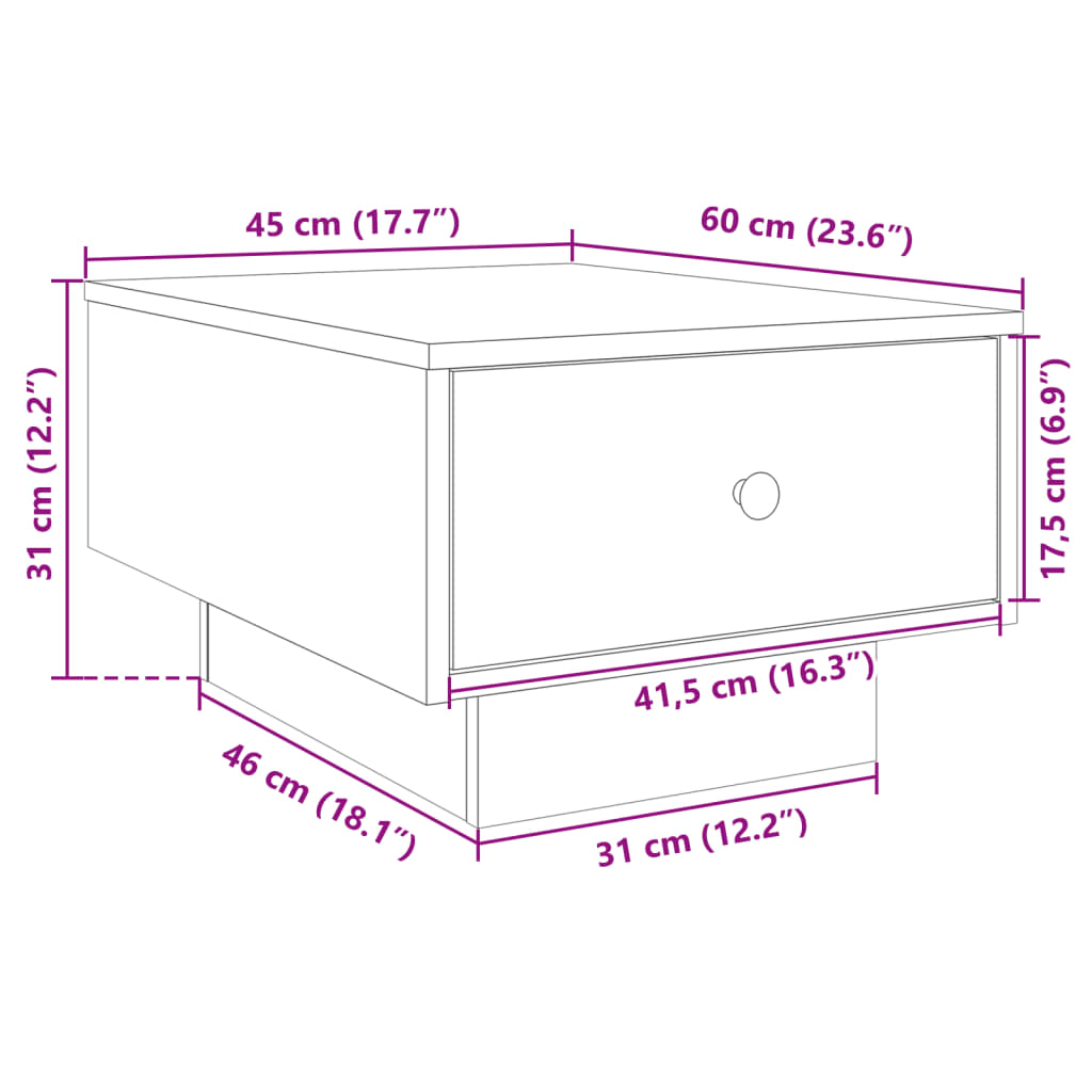 vidaXL Mesa de centro madera contrachapada gris Sonoma 60x45x31 cm