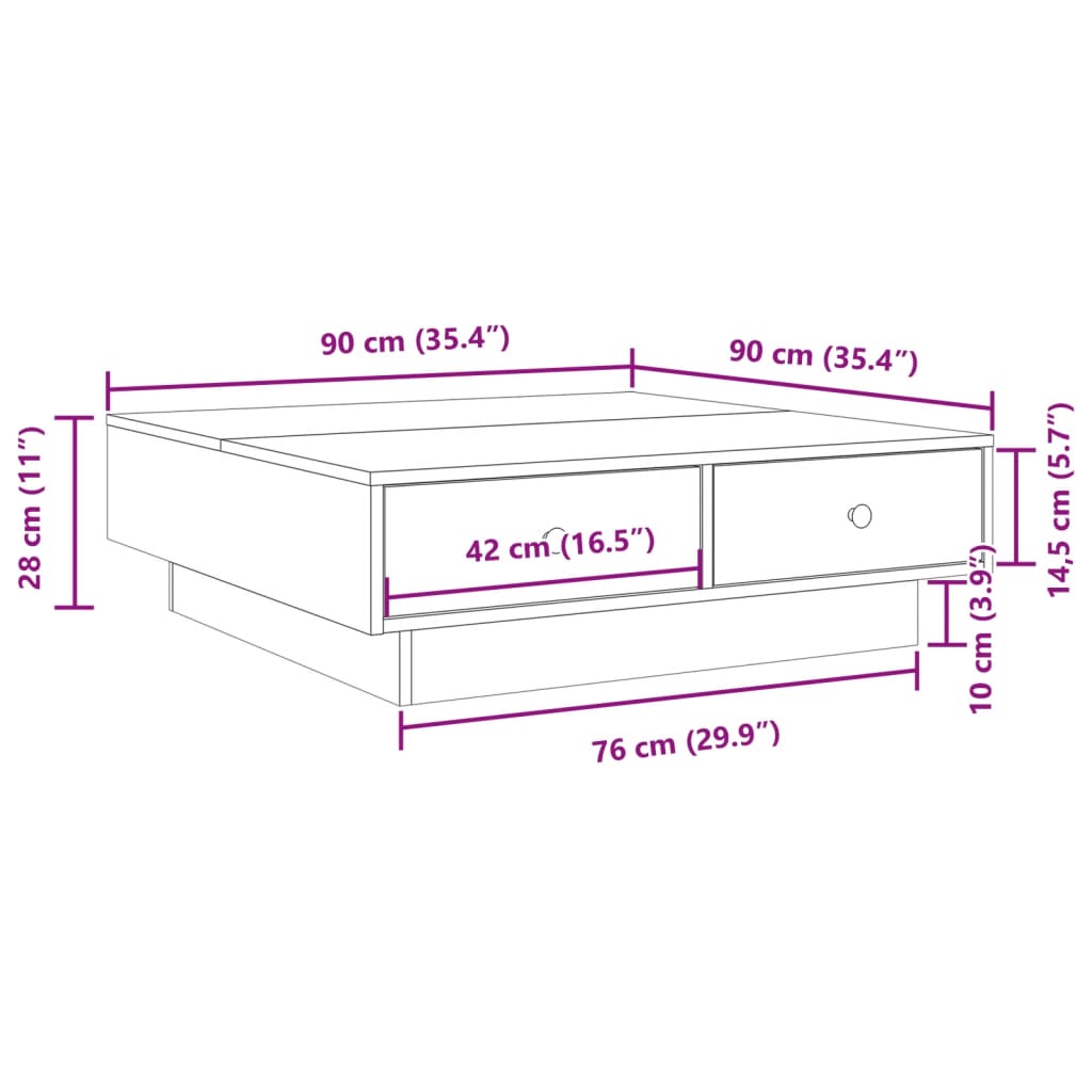 vidaXL Mesa de centro madera contrachapada blanco 90x90x28 cm