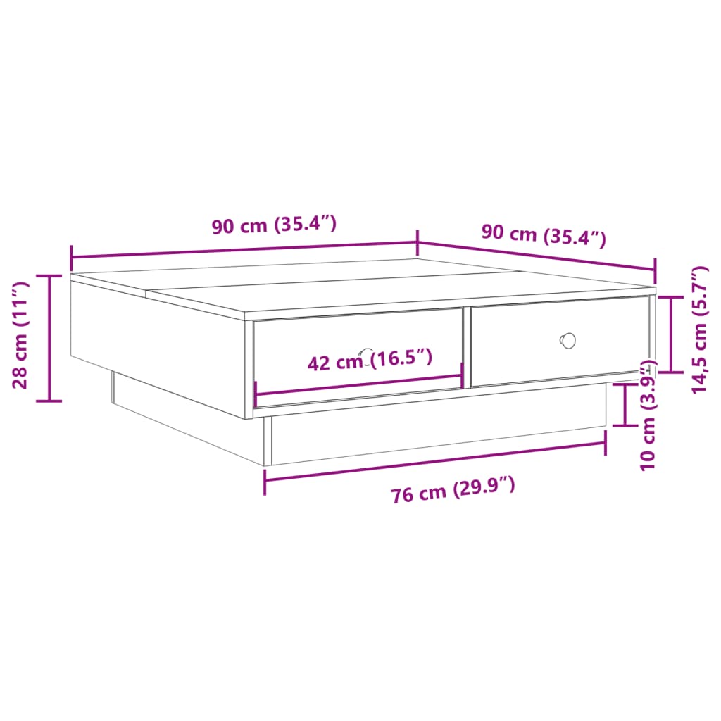 vidaXL Mesa de centro madera contrachapada negro 90x90x28 cm