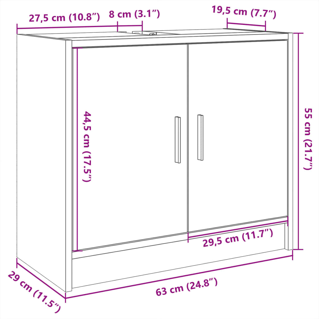 vidaXL Armario para lavabo madera de ingeniería negro 63x29x55 cm