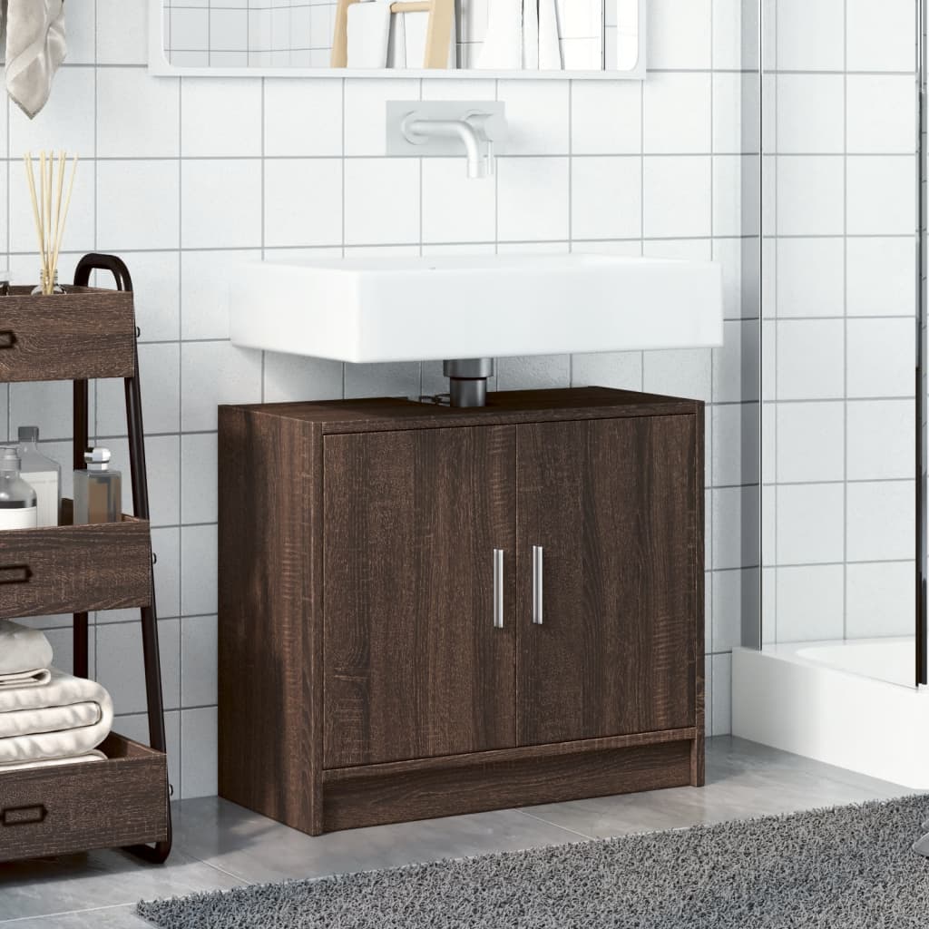 vidaXL Armario de lavabo madera ingeniería marrón roble 63x29x55 cm