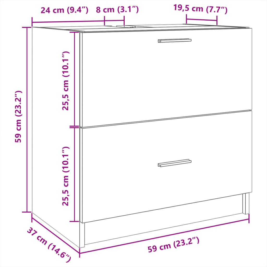 vidaXL Armario de lavabo madera ingeniería roble ahumado 59x37x59 cm