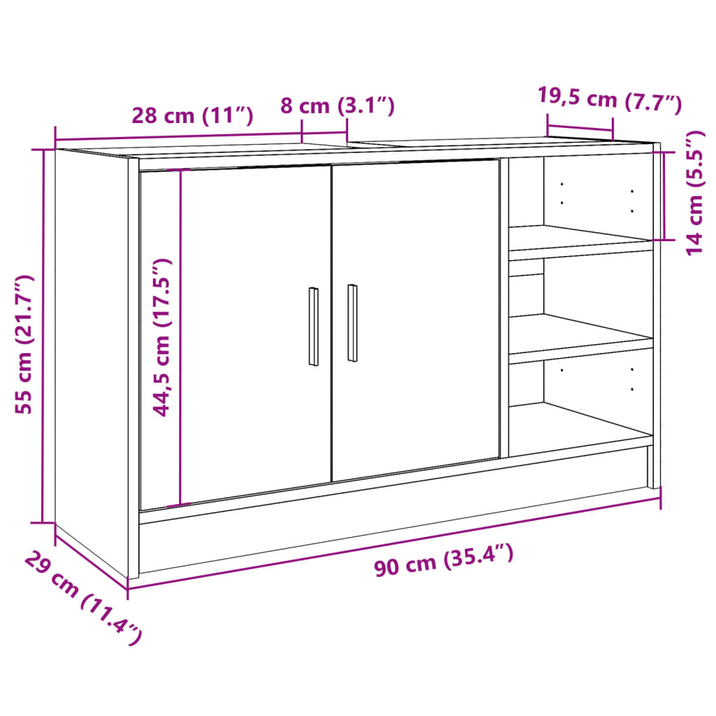 vidaXL Armario de lavabo madera de ingeniería blanco 90x29x55 cm