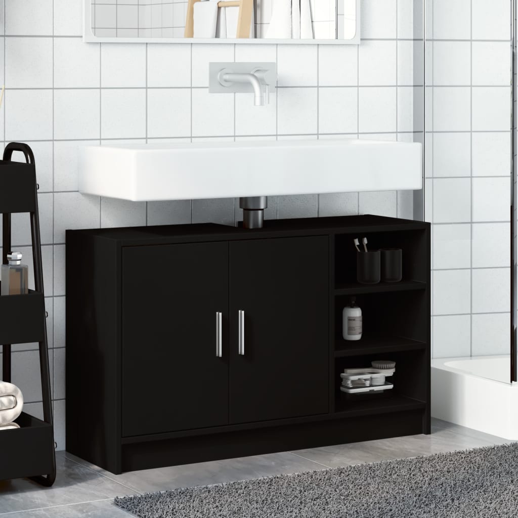 vidaXL Armario de lavabo madera de ingeniería negro 90x29x55 cm