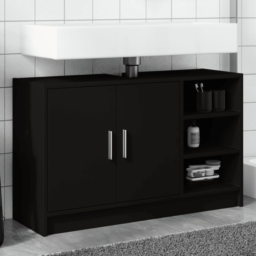 vidaXL Armario de lavabo madera de ingeniería negro 90x29x55 cm