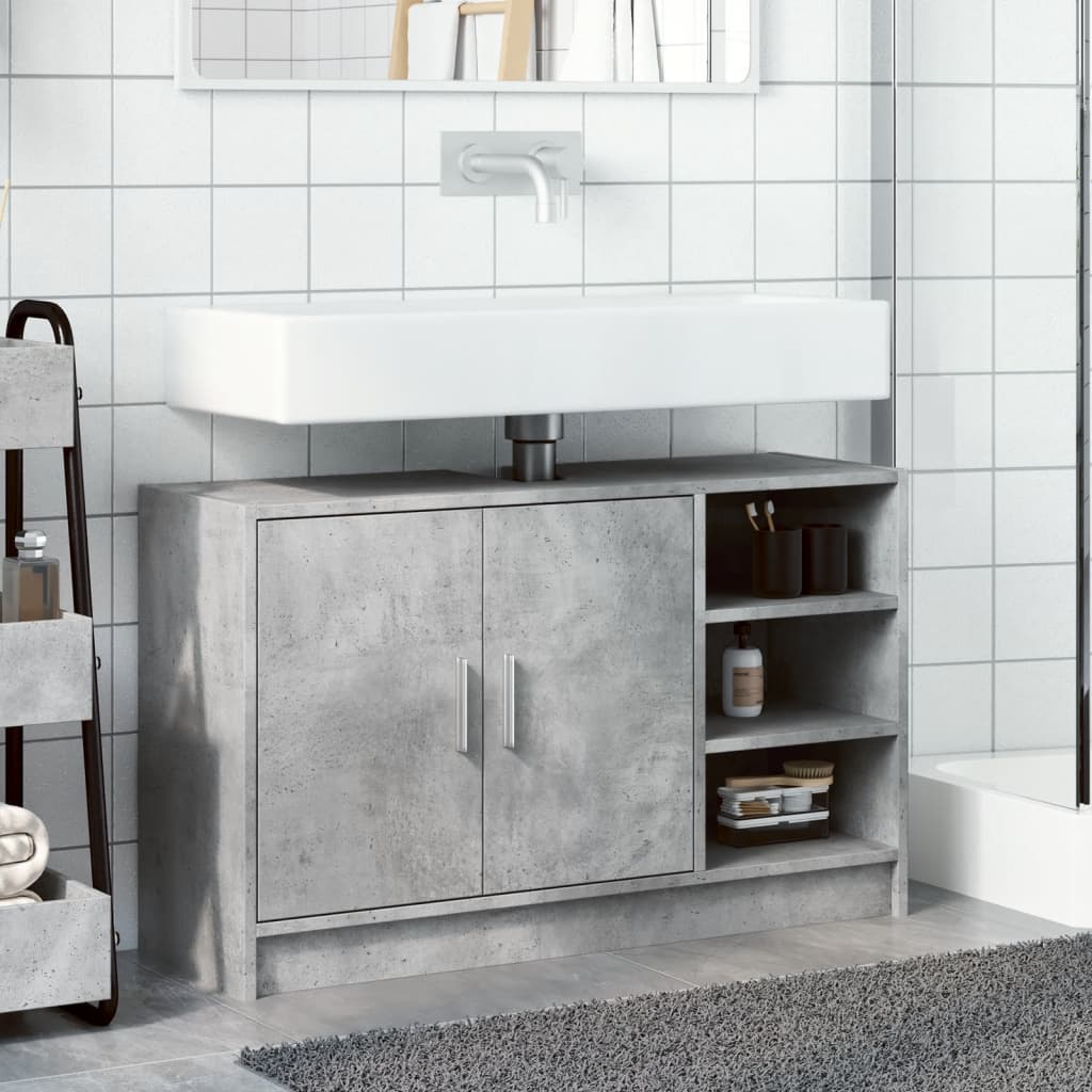 vidaXL Armario de lavabo madera ingeniería gris hormigón 90x29x55 cm