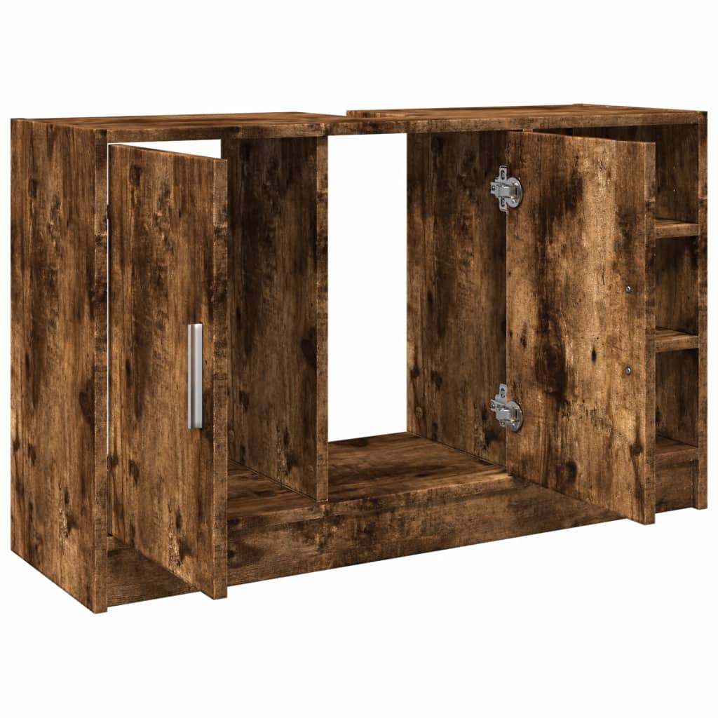 vidaXL Armario de lavabo madera ingeniería roble ahumado 90x29x55 cm