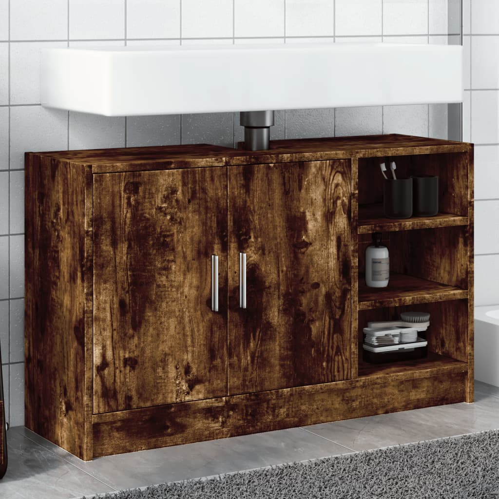 vidaXL Armario de lavabo madera ingeniería roble ahumado 90x29x55 cm