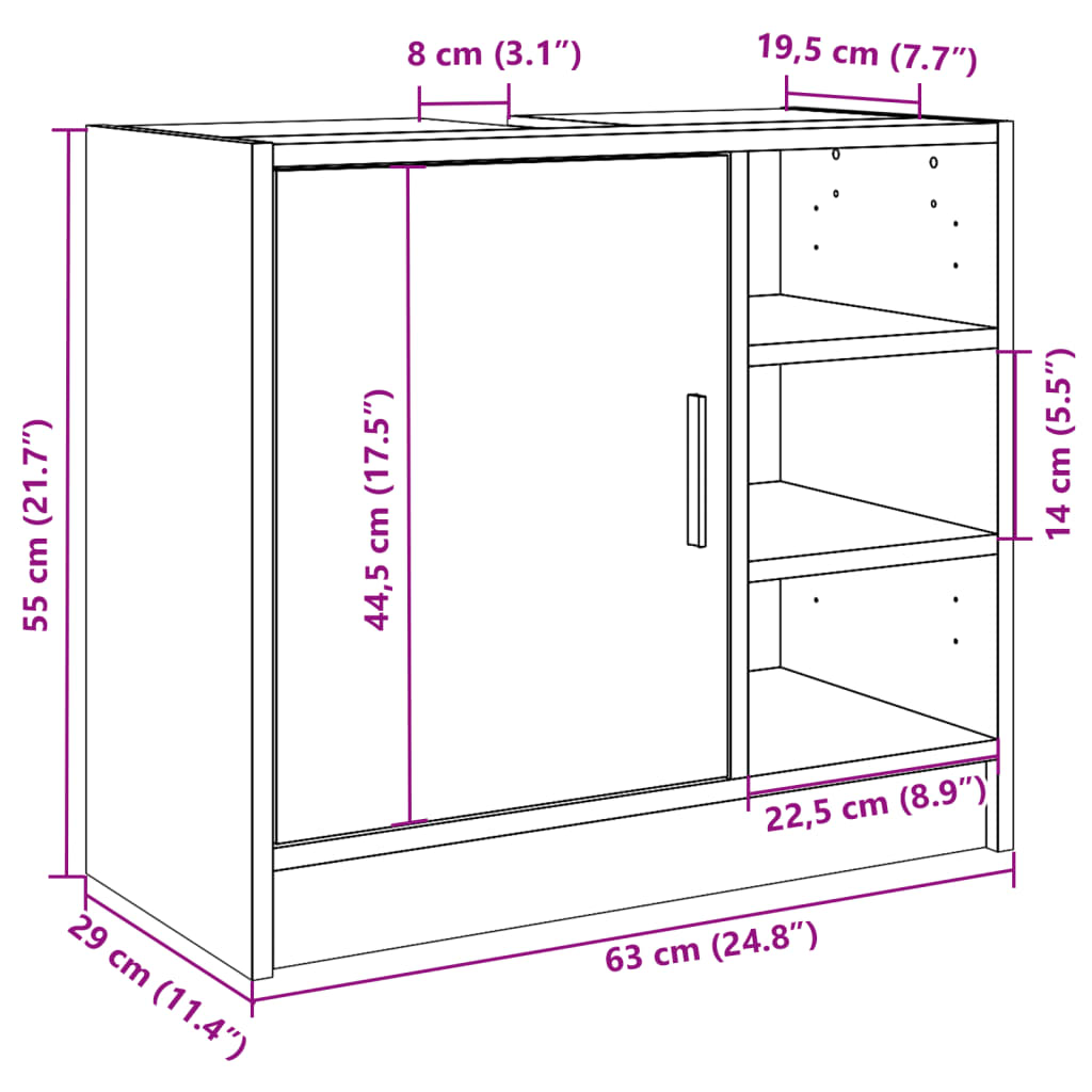 vidaXL Armario de lavabo madera de ingeniería roble Sonoma 63x29x55 cm