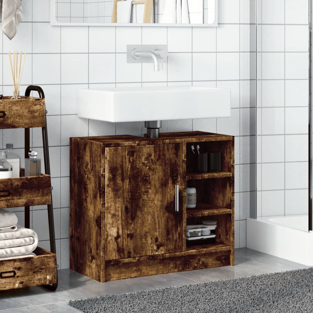 vidaXL Armario de lavabo madera ingeniería roble ahumado 63x29x55 cm