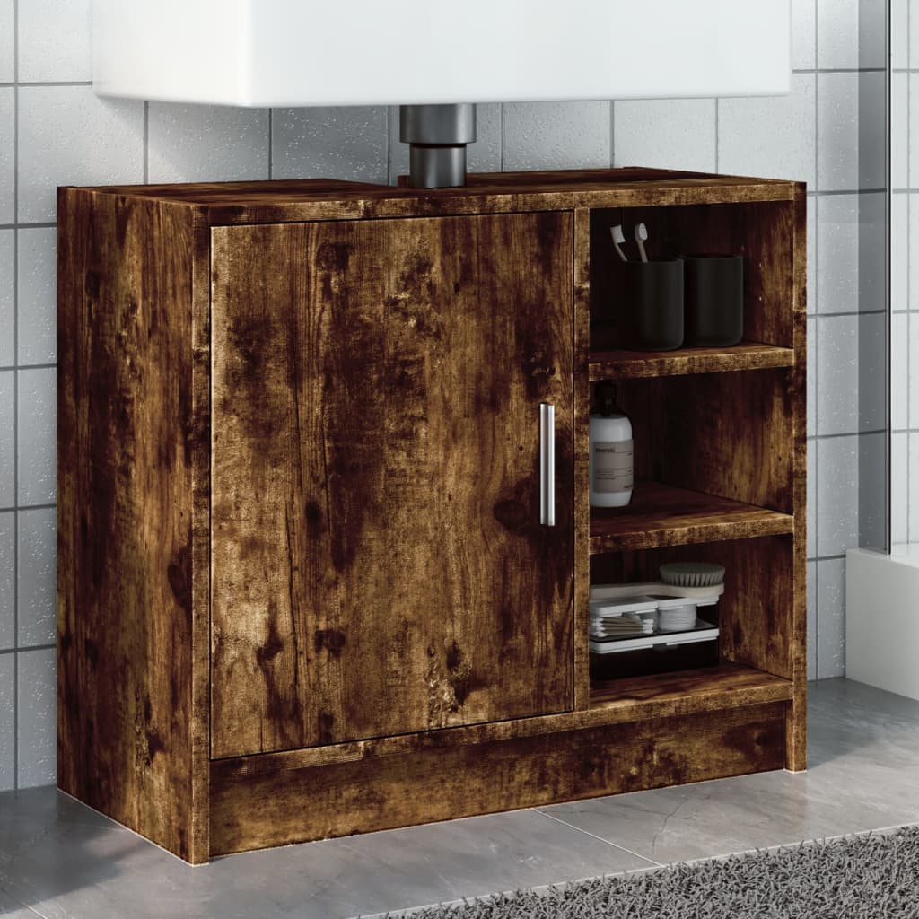 vidaXL Armario de lavabo madera ingeniería roble ahumado 63x29x55 cm