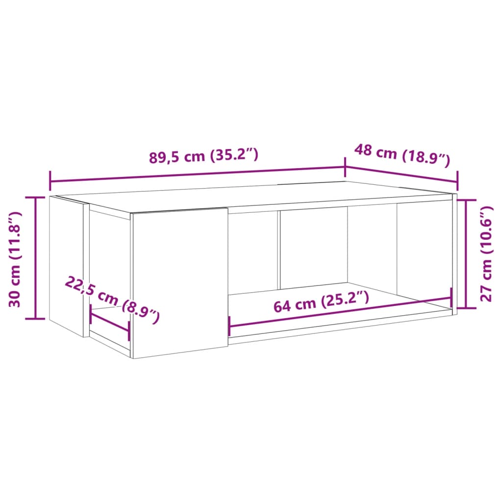 vidaXL Mesa de centro madera de ingeniería blanca 89,5x48x30 cm