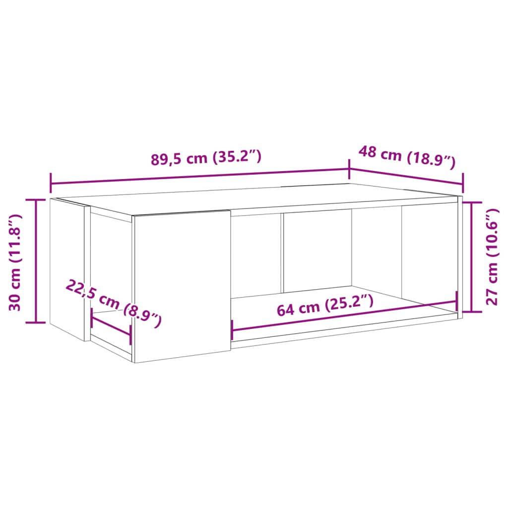 vidaXL Mesa de centro madera de ingeniería gris hormigón 89,5x48x30 cm