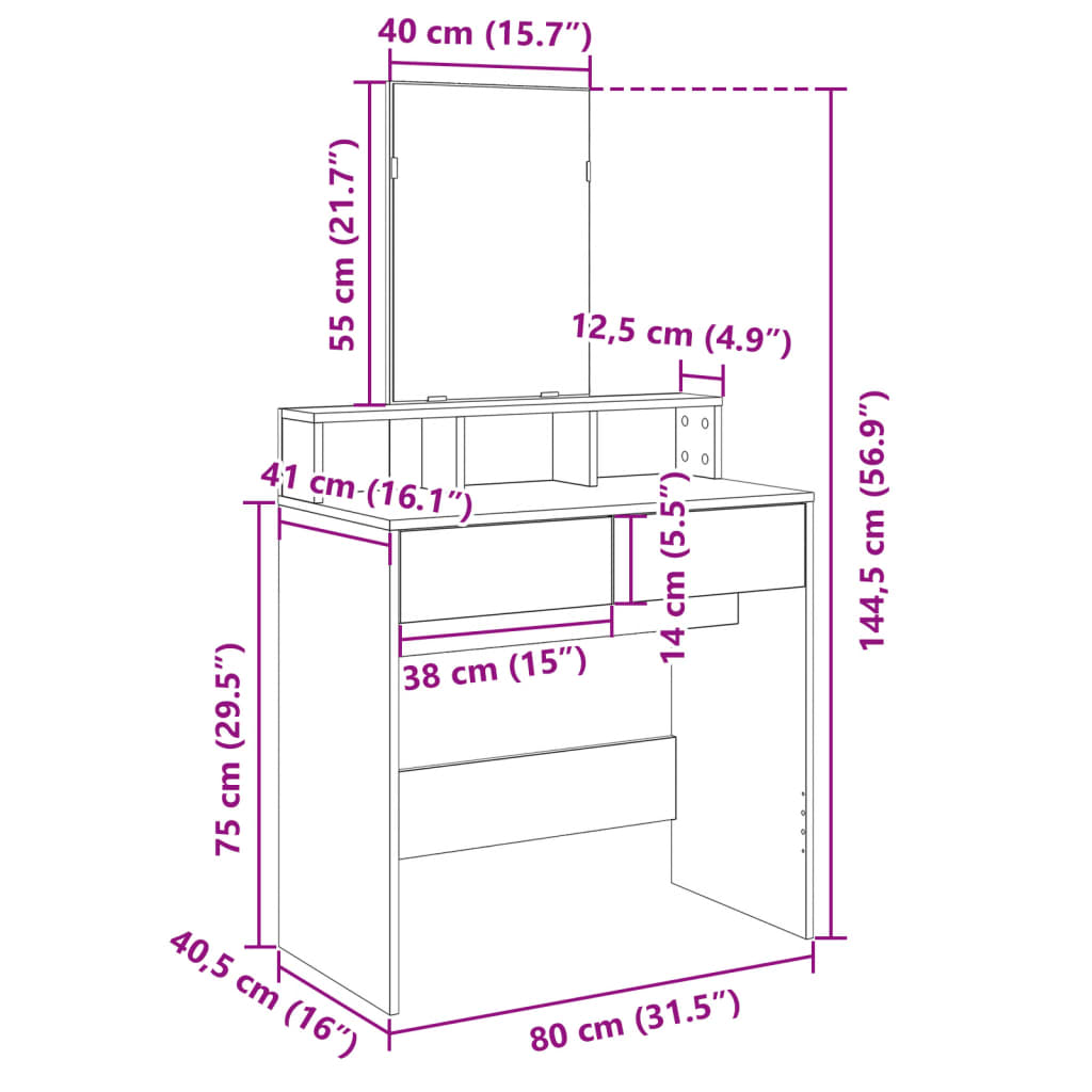 vidaXL Tocador con espejo blanco 80x41x144,5 cm