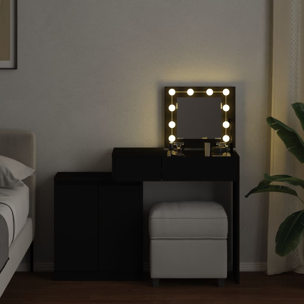 vidaXL Tocador con luces LED negro 115x37x110,5 cm