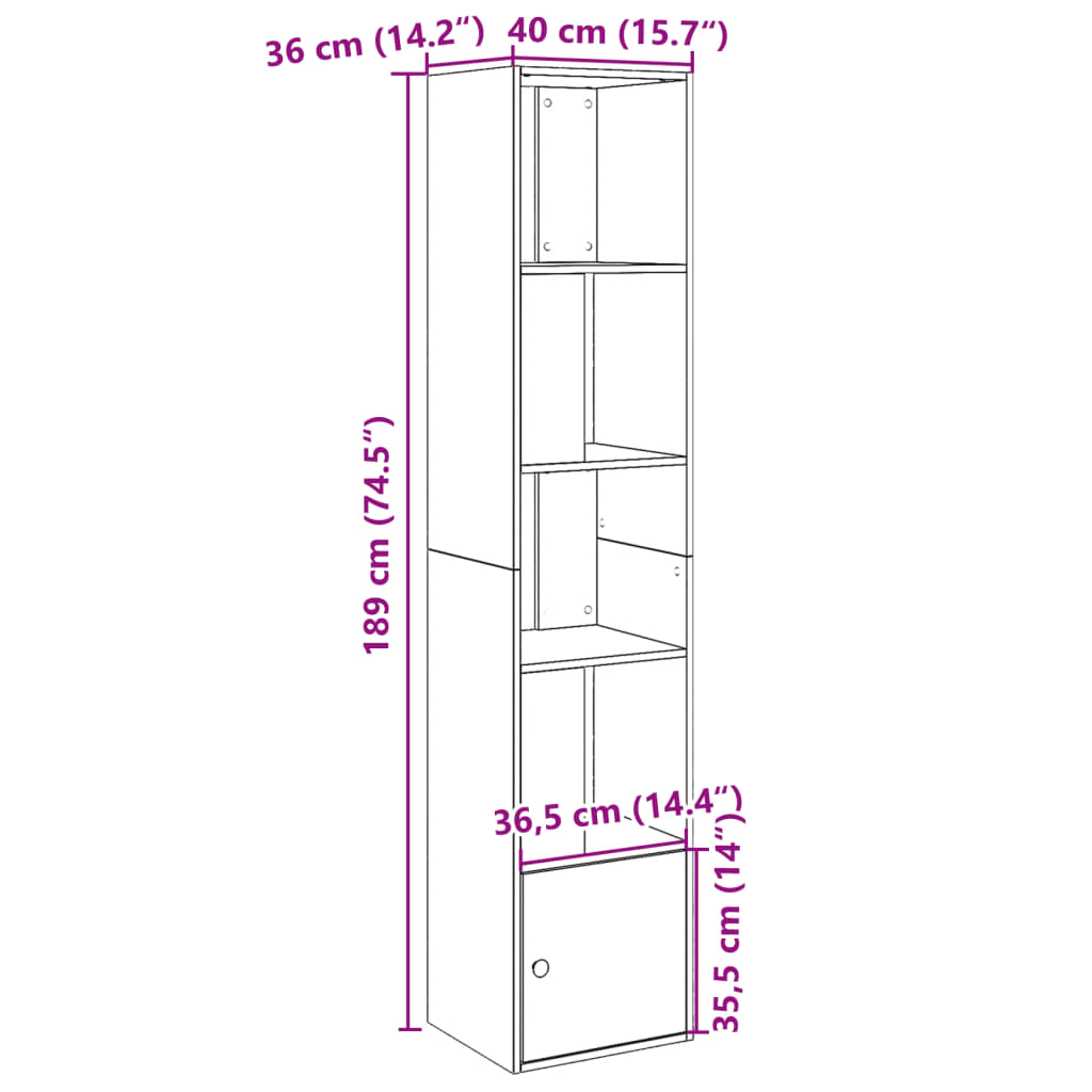 vidaXL Estantería de madera de ingeniería blanca 40x36x189 cm