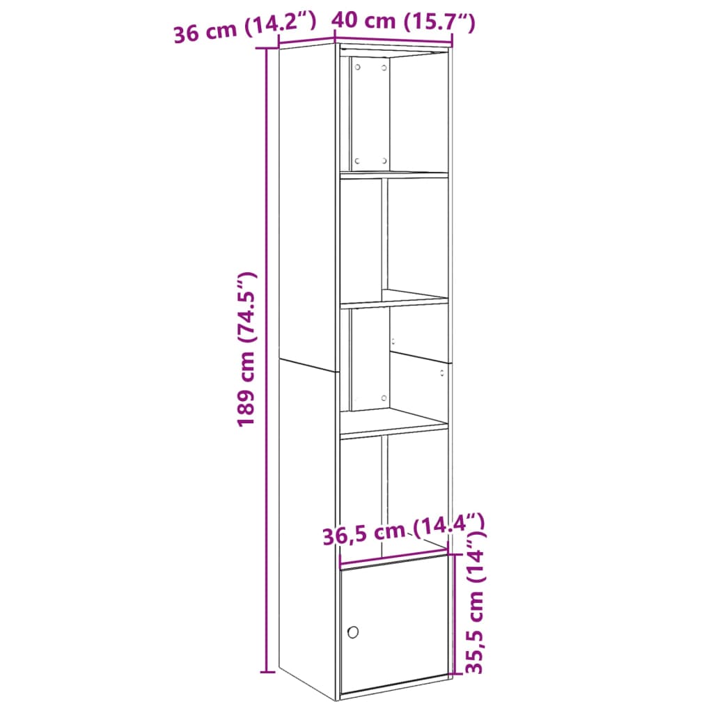 vidaXL Estantería de madera de ingeniería negra 40x36x189 cm