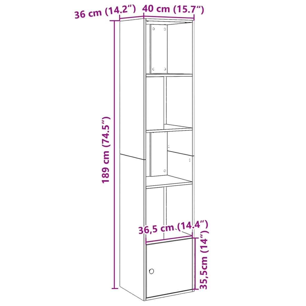 vidaXL Estantería de madera de ingeniería roble Sonoma 40x36x189 cm