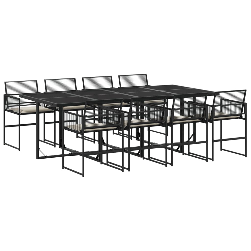 vidaXL Set de comedor de jardín 9 pzas y cojines ratán sintético negro