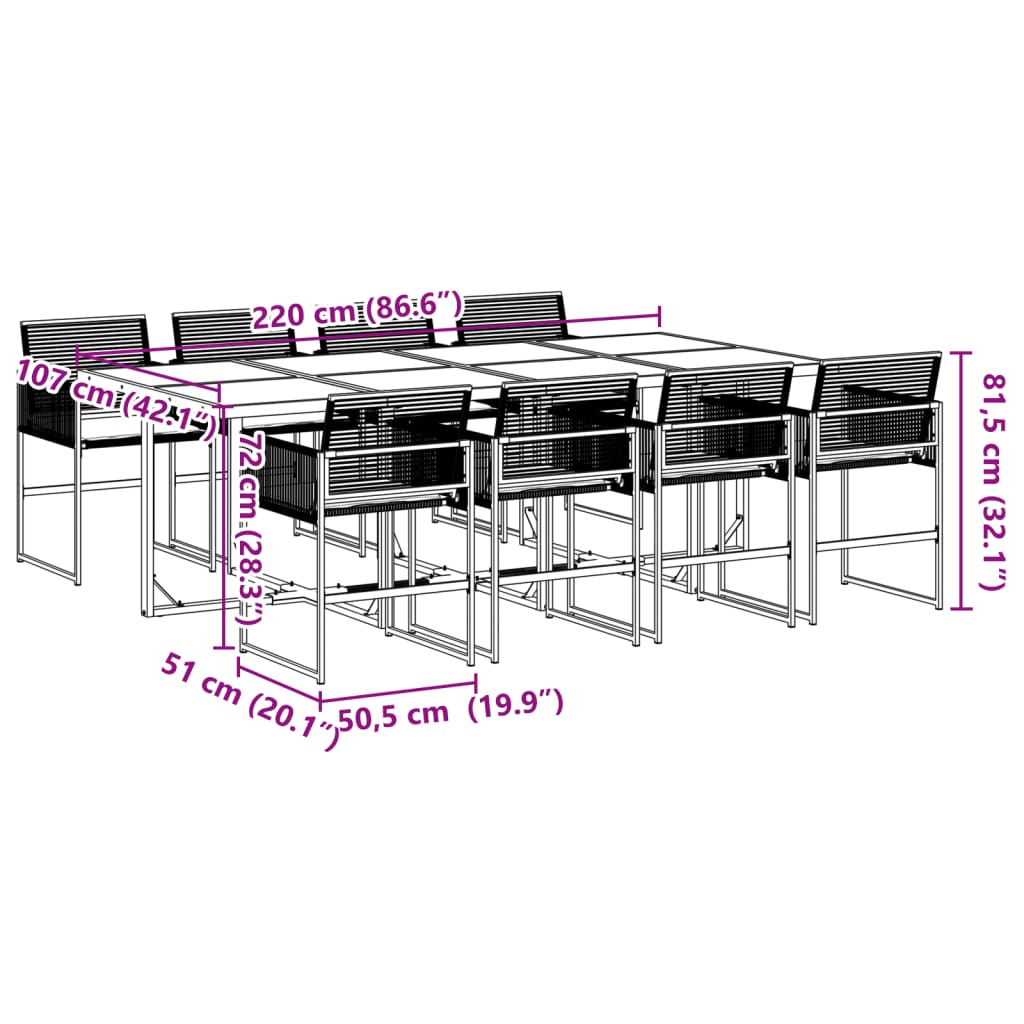 vidaXL Set de comedor de jardín 9 pzas y cojines ratán sintético negro