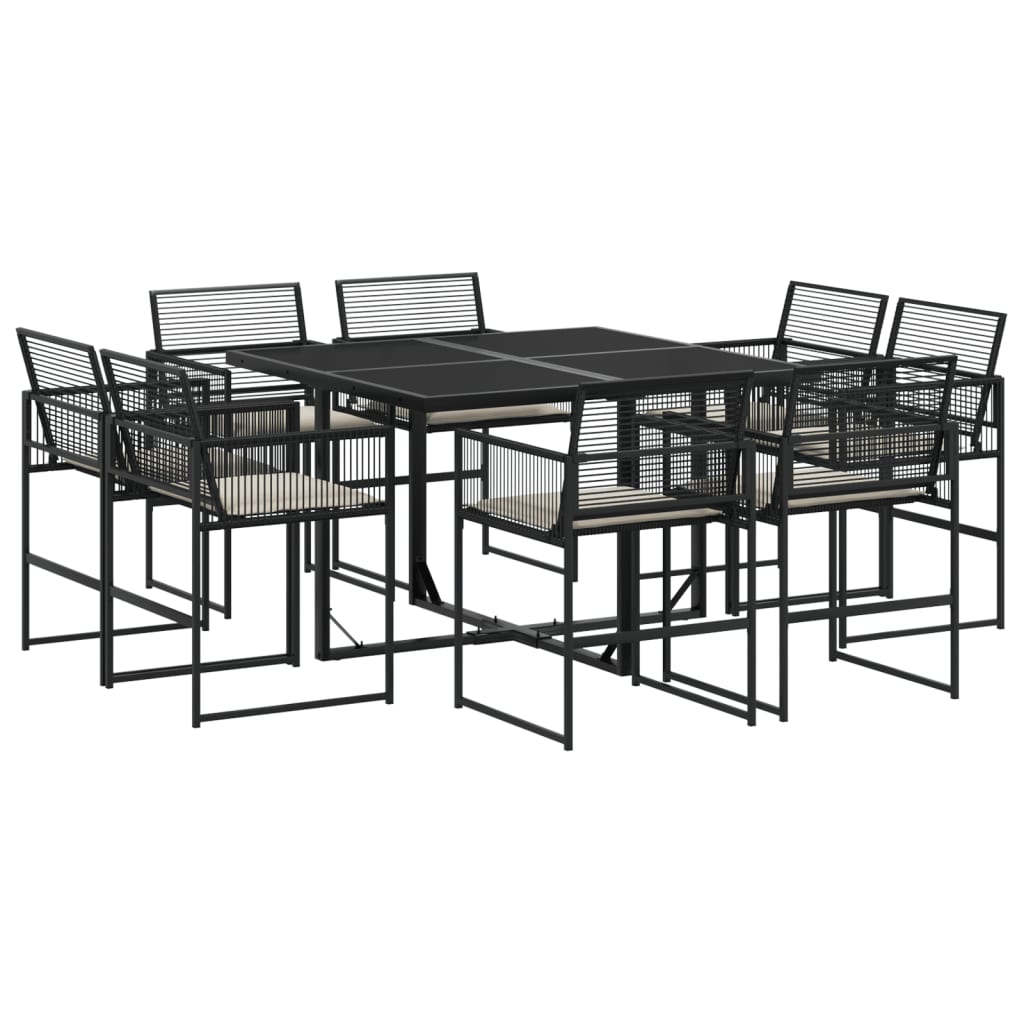 vidaXL Set de comedor de jardín 9 pzas y cojines ratán sintético negro