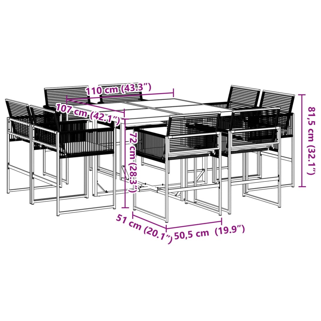 vidaXL Set de comedor de jardín 9 pzas y cojines ratán sintético negro