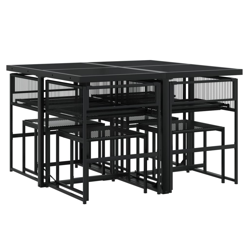 vidaXL Set de comedor de jardín 9 pzas y cojines ratán sintético negro