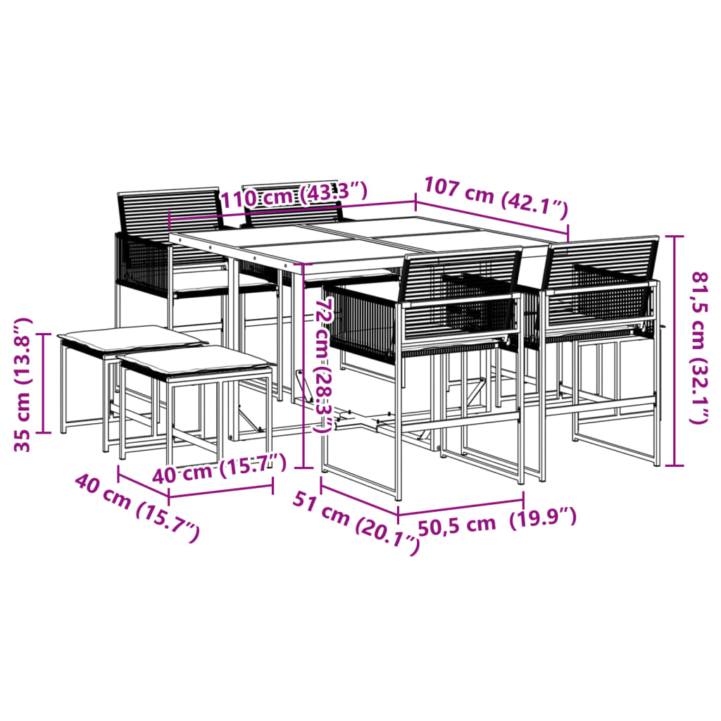 vidaXL Set de comedor de jardín 9 pzas y cojines ratán sintético negro