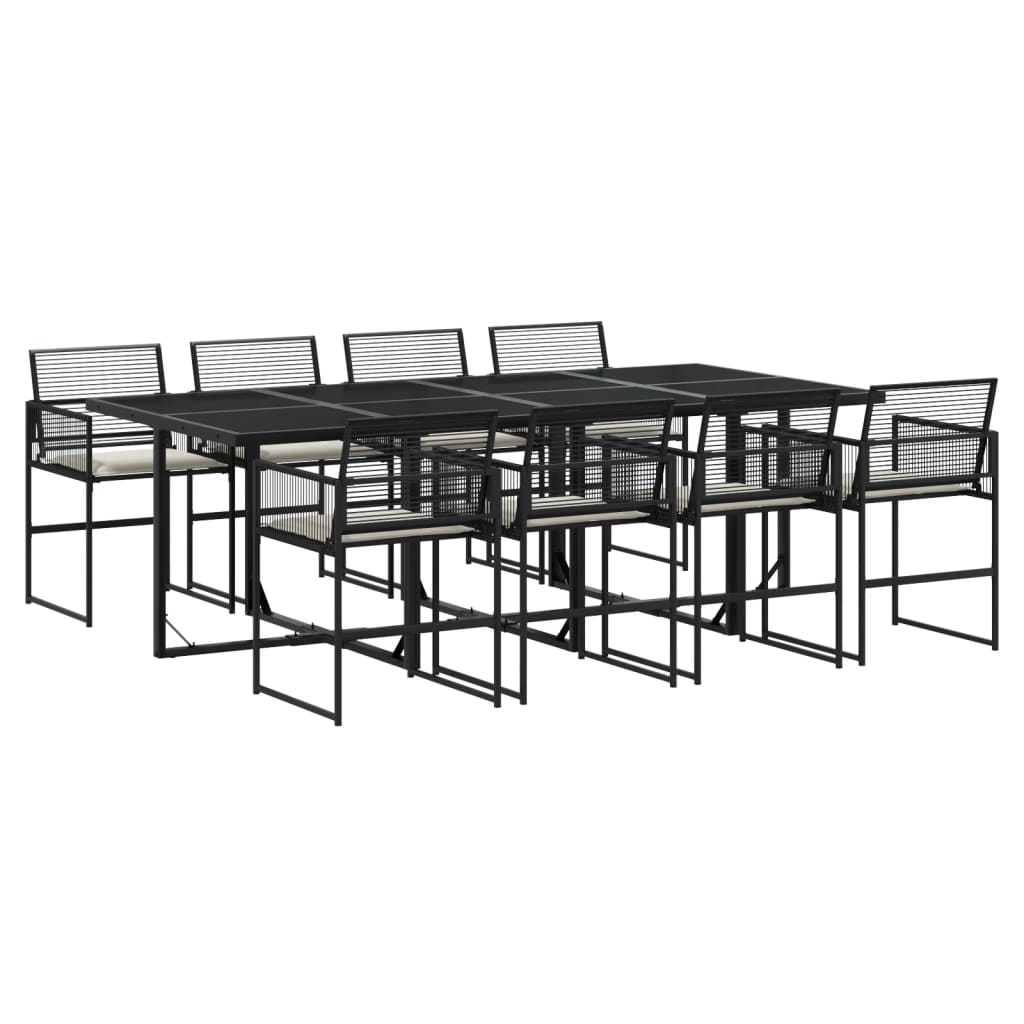 vidaXL Set de comedor de jardín 9 pzas y cojines ratán sintético negro